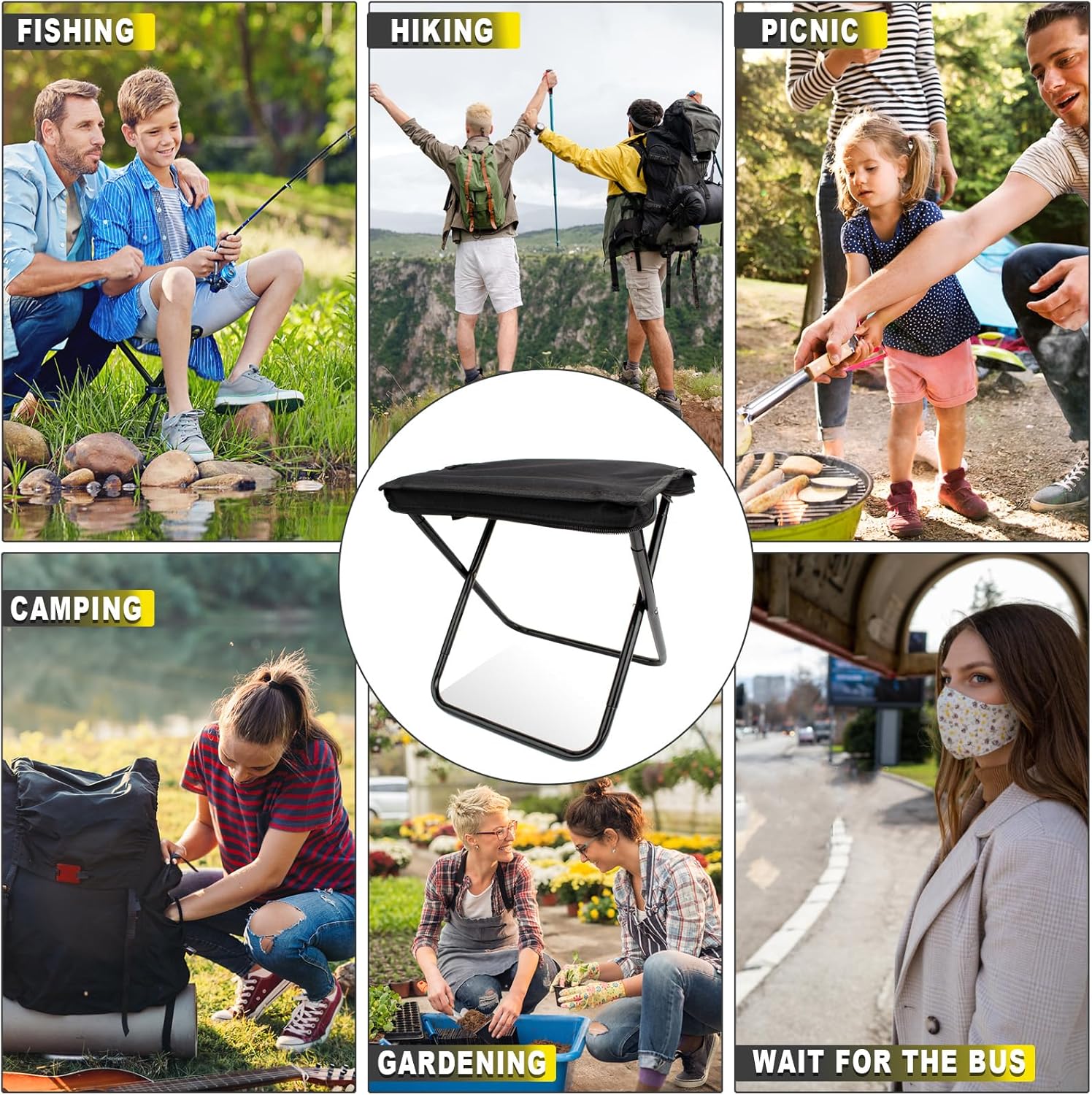 Camping Chair - Folding Chair - Fishing Chair - Camping Stool - Foldable Chair - Festival Chair - Folding Stool - Beach Chair - Hiking Stool - Outdoor - Picnic - Travel Chair - Lightweight - Portable - Foldable - With Storage Bag - Black - 1 Piece