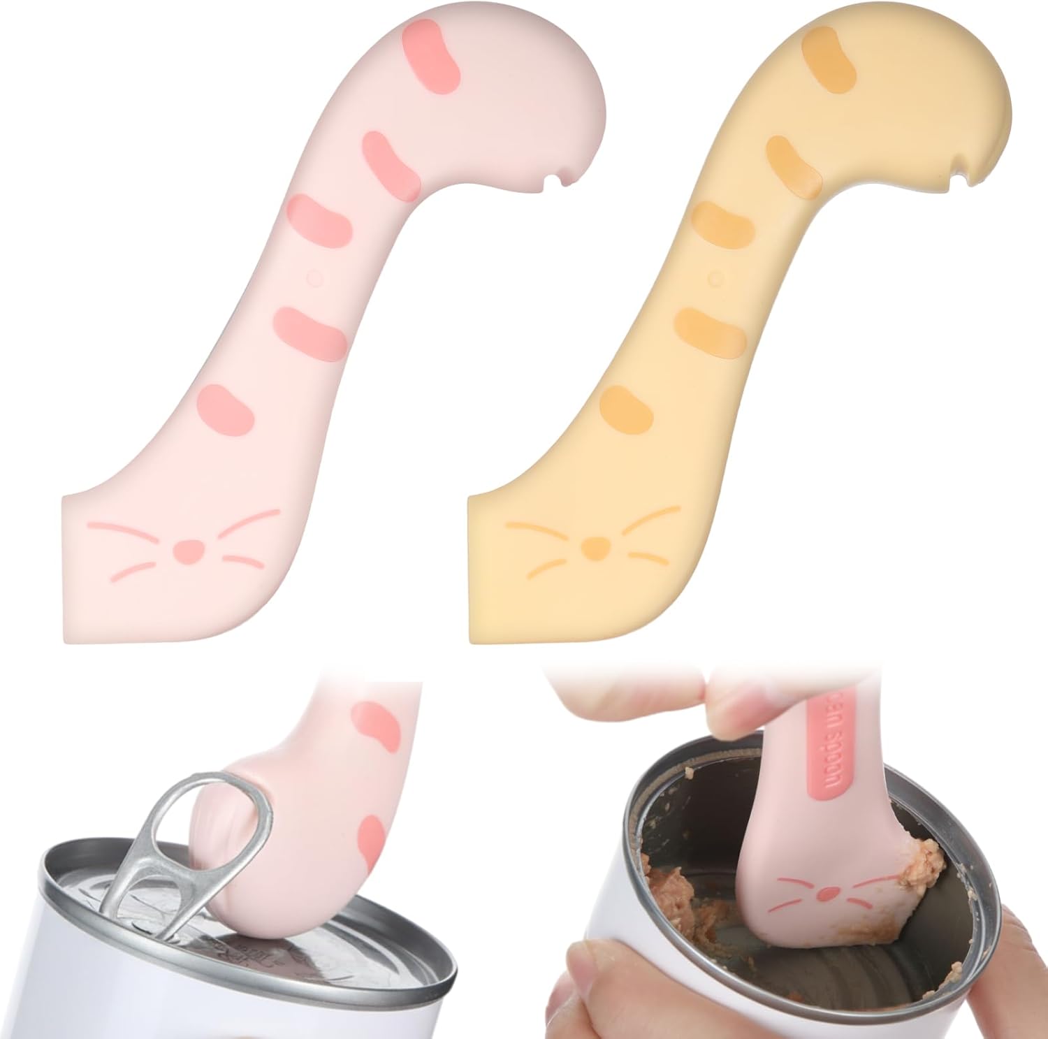 Pot Licker - Cat Food Spoon - Spatula - Can Opener - Dog Food Spoon - Feeding Spoon - Silicone Spatula - Pet Supplies - Pet Accessories - Food Scoop - Cans - Wet Food - Cat Paw Design - Kitchen Utensils - Multicolor - Pack of 3