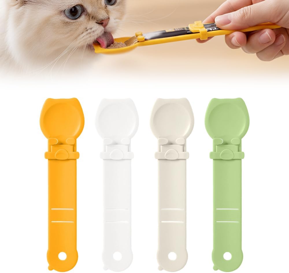 Cat Food Spoon - Cat Treats - Lick Snack - Liquid Snack - Feeding Spoon - Pet Supplies - Pet Accessories - Food Scoop - Treats - Dispenser - Food Bowl Accessories - Dog Food - Snack Holder - Multicolor - 4 pieces