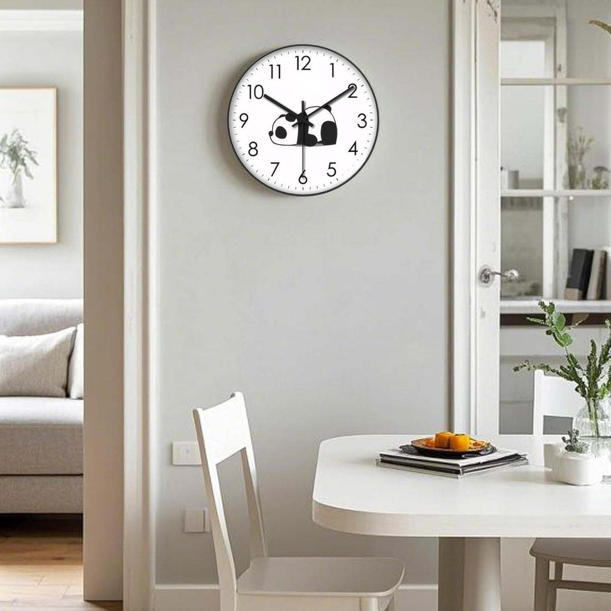 Wall Clock - Clock - Silent Wall Clock - Wall Clock - Analog Clock - Living Room Wall Clock - Bedroom Clock - Panda Design - Animal Motif - Modern Interior - Silent - Not Ticking - Wall Decoration - Office - Kitchen - Black and White - 1 Piece