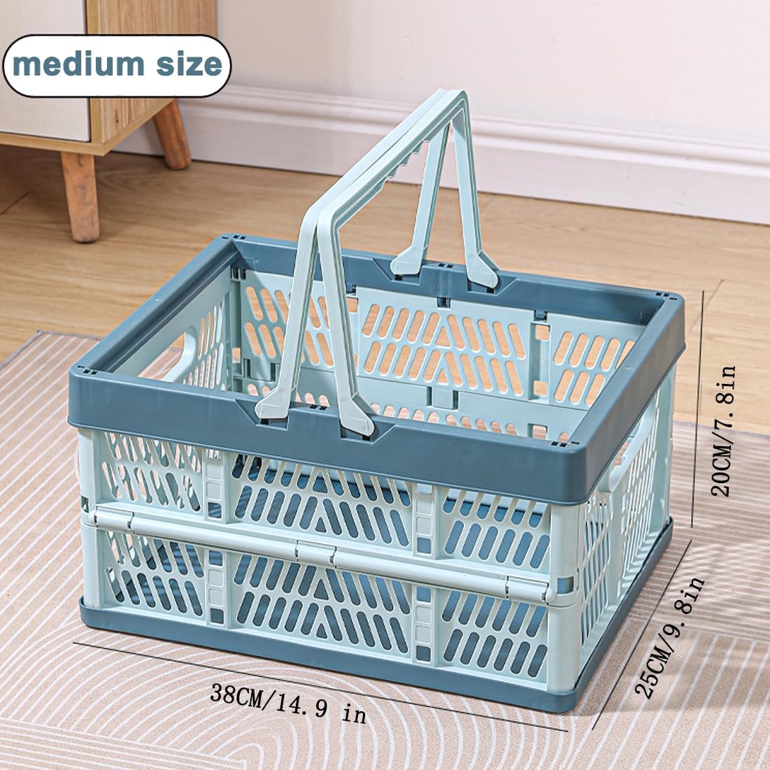 Folding Crate - Folding Crate - Shopping Basket - Storage Basket - Collapsible Basket - Shopping Crate - Storage Box - Plastic Crate - Camping - Car Organizer - Foldable - Stackable - With Handles - Trunk - Blue Gray - 1 Piece