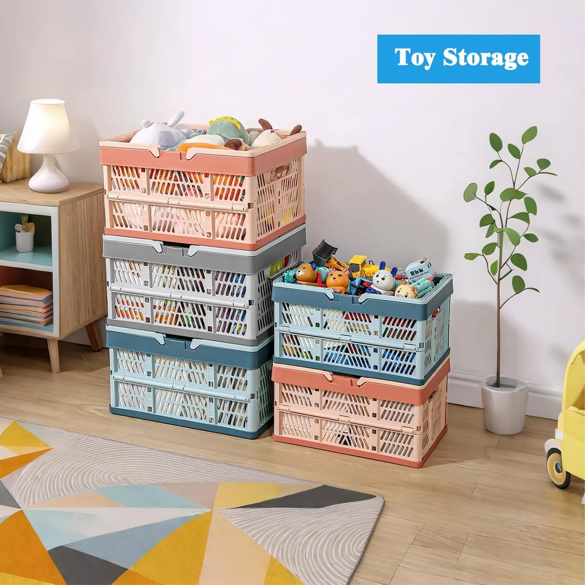Folding Crate - Folding Crate - Shopping Basket - Storage Basket - Collapsible Basket - Shopping Crate - Storage Box - Plastic Crate - Camping - Car Organizer - Foldable - Stackable - With Handles - Trunk - Blue Gray - 1 Piece