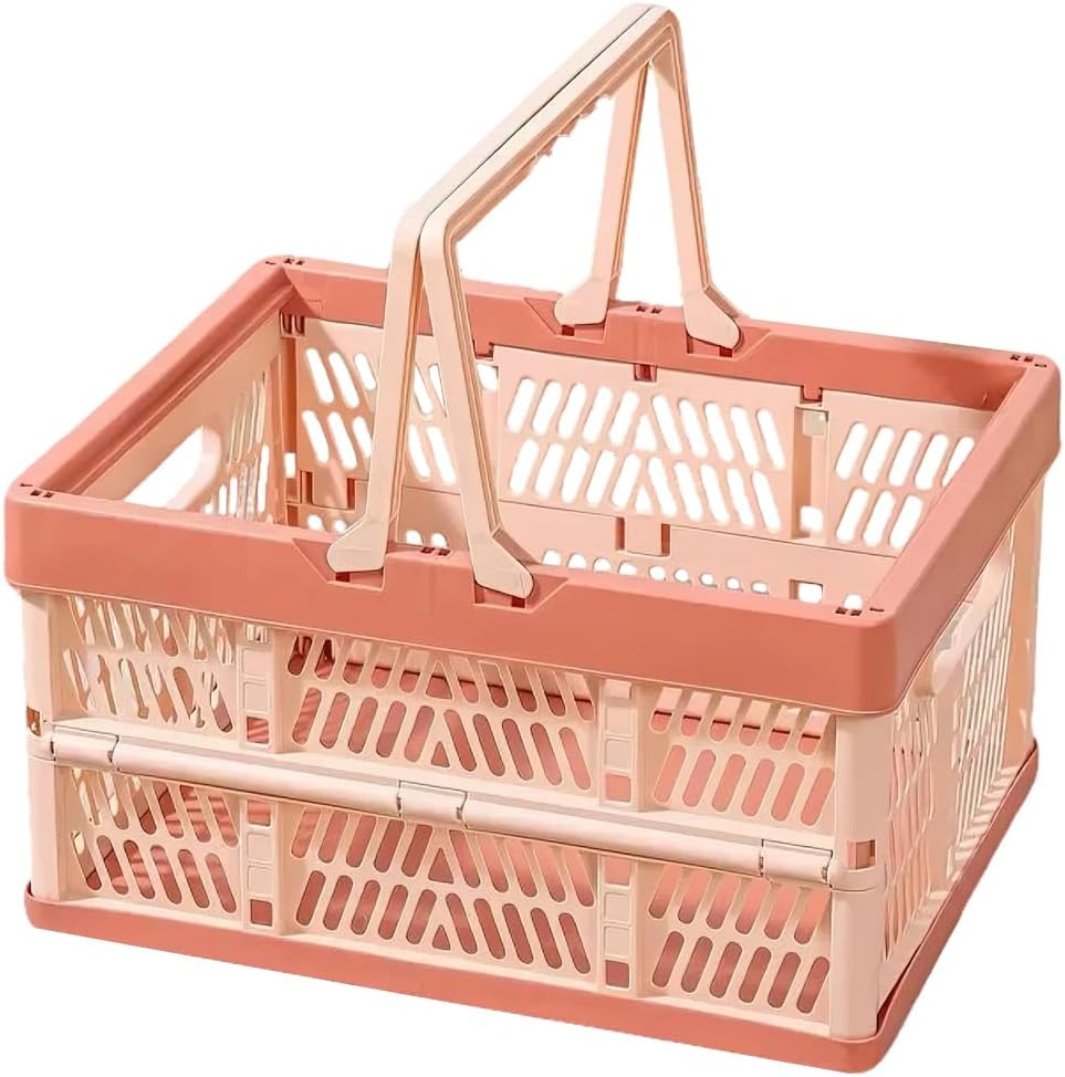 Folding Crate - Folding Crate - Shopping Basket - Storage Basket - Collapsible Basket - Shopping Crate - Storage Box - Plastic Crate - Camping - Car Organizer - Foldable - Stackable - With Handles - Trunk - Pink - 1 Piece