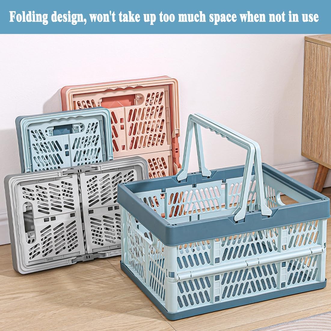 Folding Crate - Folding Crate - Shopping Basket - Storage Basket - Collapsible Basket - Shopping Crate - Storage Box - Plastic Crate - Camping - Car Organizer - Foldable - Stackable - With Handles - Trunk - Pink - 1 Piece