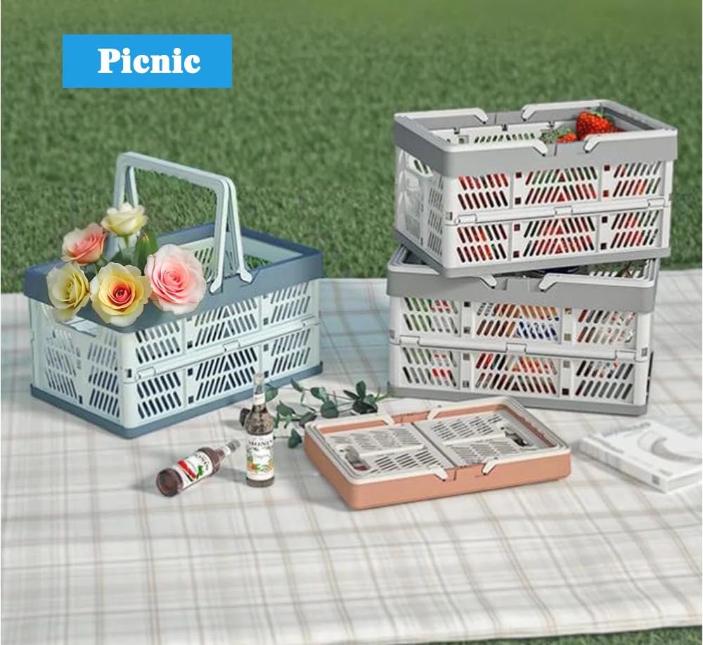 Folding Crate - Folding Crate - Shopping Basket - Storage Basket - Collapsible Basket - Shopping Crate - Storage Box - Plastic Crate - Camping - Car Organizer - Foldable - Stackable - With Handles - Trunk - Pink - 1 Piece