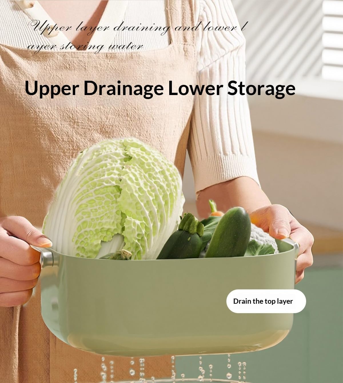 Colander - Kitchen Colander - Sieve - Fruit Basket - Vegetable Basket - Draining Set - Washing Colander - Double Layered - With Bowl - Kitchen Organization - Fruits and Vegetables - Pasta and Rice - Stackable - Multifunctional - 3 Sizes - Milky White - 6