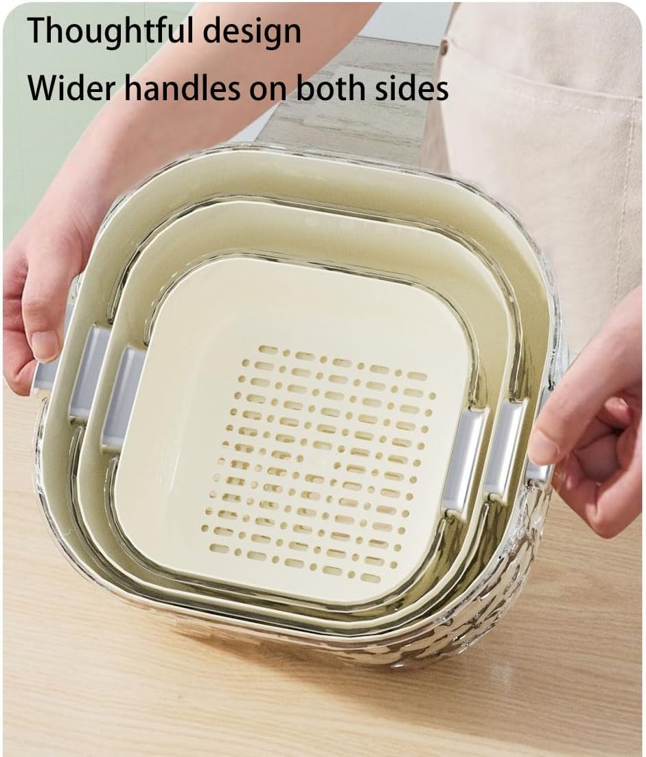 Colander - Kitchen Colander - Sieve - Fruit Basket - Vegetable Basket - Draining Set - Washing Colander - Double Layered - With Bowl - Kitchen Organization - Fruits and Vegetables - Pasta and Rice - Stackable - Multifunctional - 3 Sizes - Milky White - 6