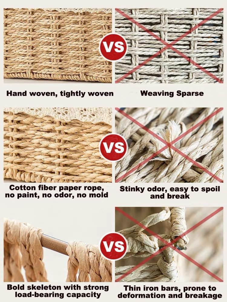 Storage Basket - Basket Set - Wicker Basket - Woven Basket - Cabinet Basket - Bathroom Basket - Storage Box - Drawer Organizer - Living Room - Bedroom - Bathroom Accessories - With Fabric Lining - Floral Print - Country Style - 3 Sizes - Natural - 3 Piece