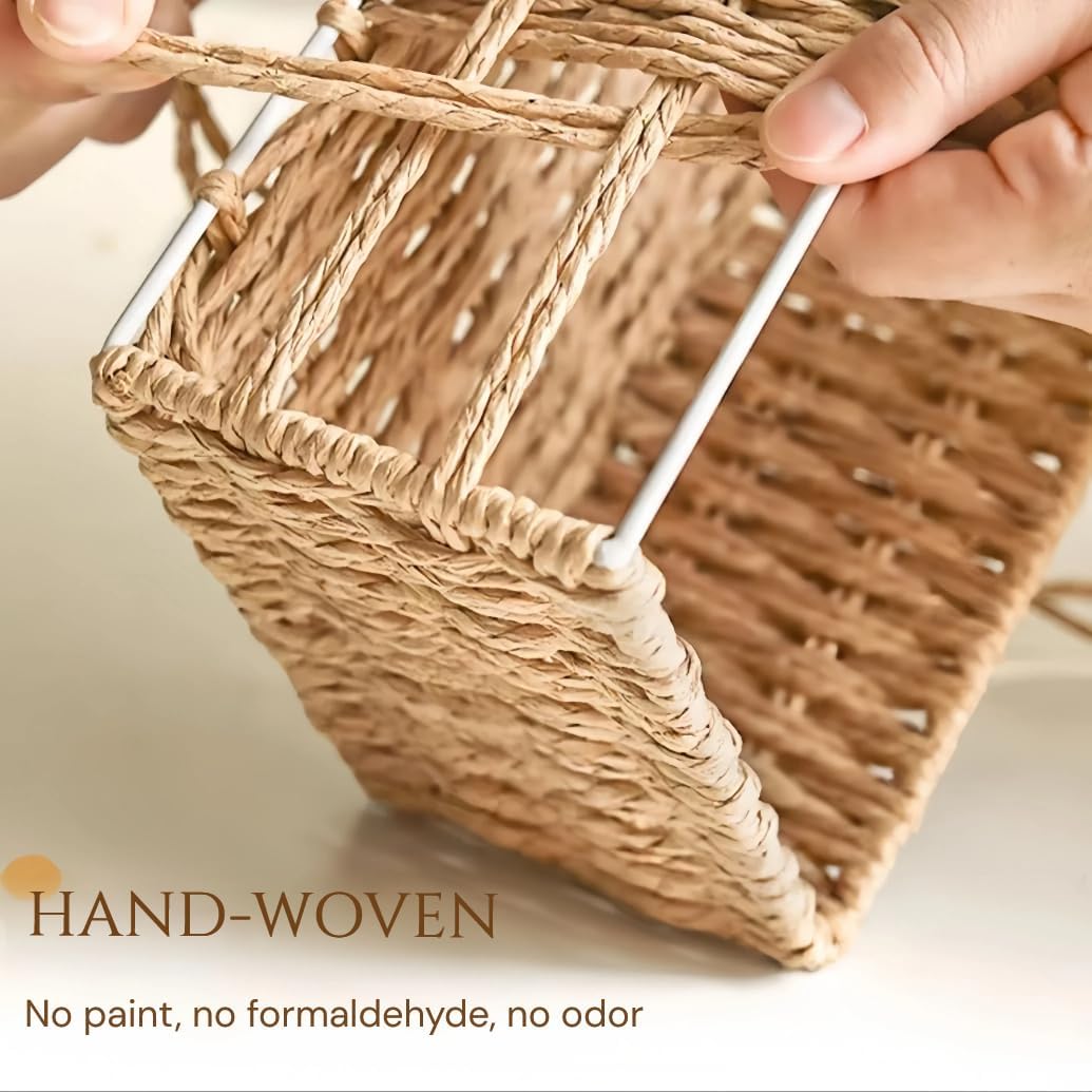 Storage Basket - Basket Set - Wicker Basket - Woven Basket - Cabinet Basket - Bathroom Basket - Storage Box - Drawer Organizer - Living Room - Bedroom - Bathroom Accessories - With Fabric Lining - Floral Print - Country Style - 3 Sizes - Natural - 3 Piece