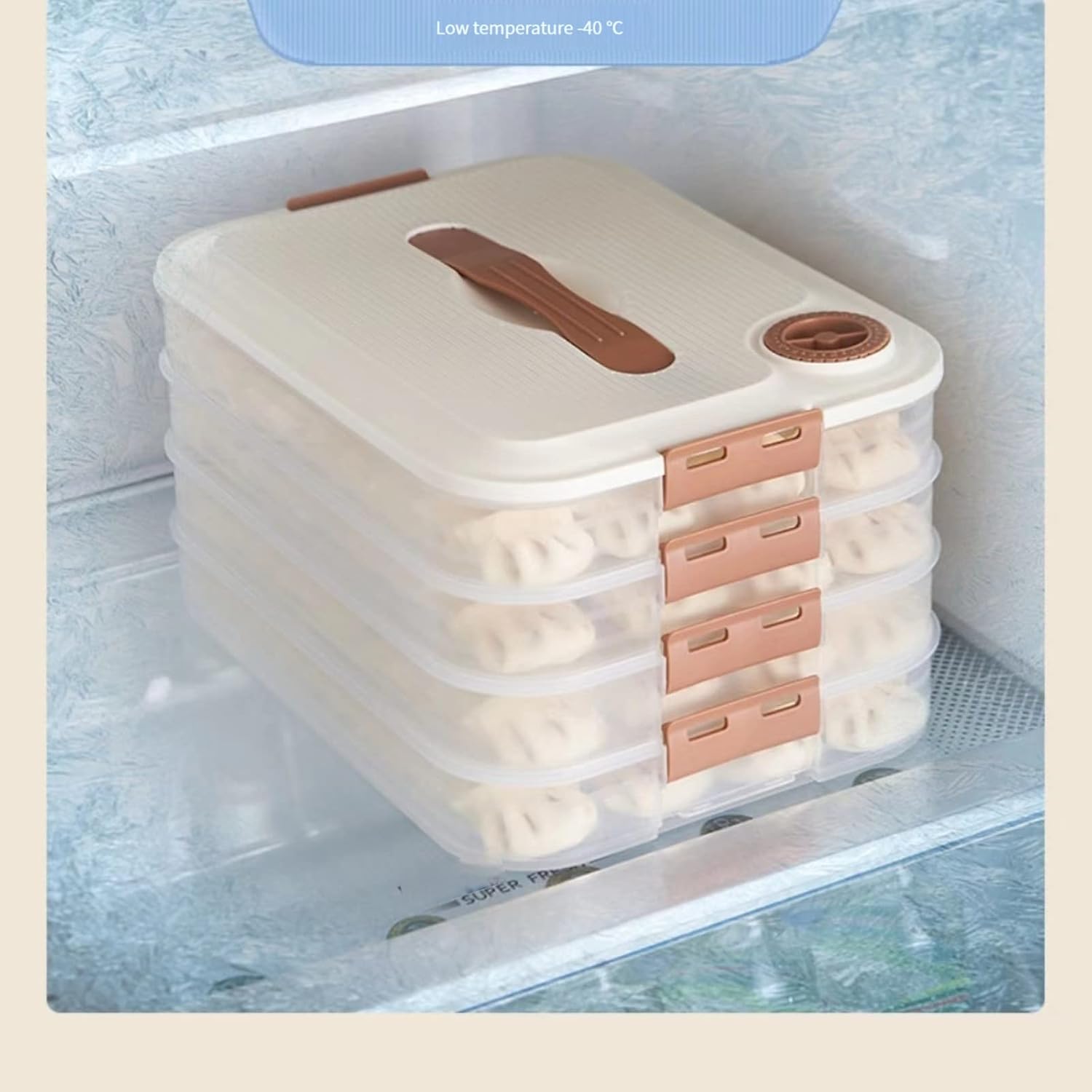 Food Storage Containers - Freezer Containers - Fridge Organizer - Storage Boxes with Lid - Kitchen Storage Box - Meat Box - Food Container - Stackable - 4 Layers - With Handle - Food Storage Box - Large Capacity - Freezer - Cream White - 1 Piece