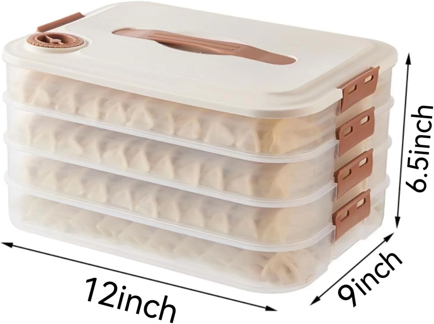 Food Storage Containers - Freezer Containers - Fridge Organizer - Storage Boxes with Lid - Kitchen Storage Box - Meat Box - Food Container - Stackable - 4 Layers - With Handle - Food Storage Box - Large Capacity - Freezer - Cream White - 1 Piece