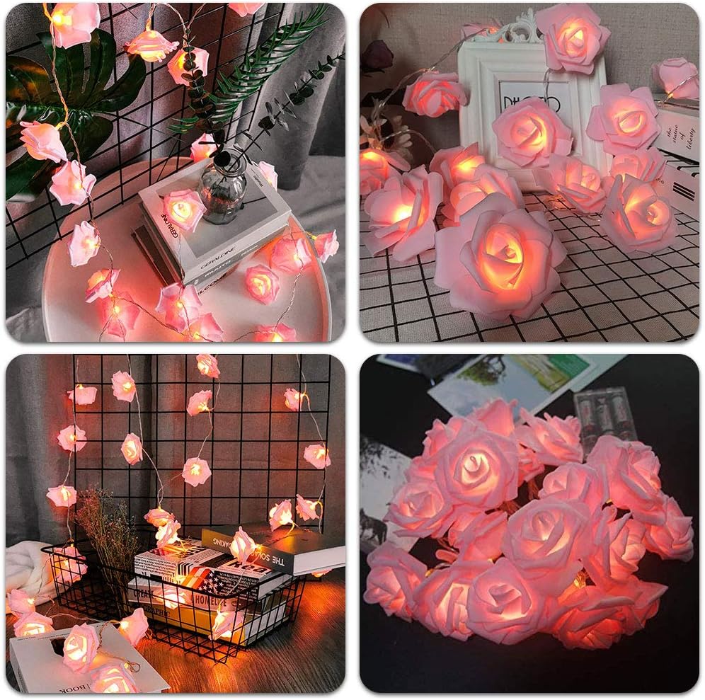 Rose Fairy Lights - Indoor Mood Lighting - Bedroom Decoration - LED Lights - Artificial Flowers - Wedding Decoration - Window Decoration - Valentine's Day Gift - Fairy Lights - Home Accessories - Party Lighting - Pink - 1 Piece