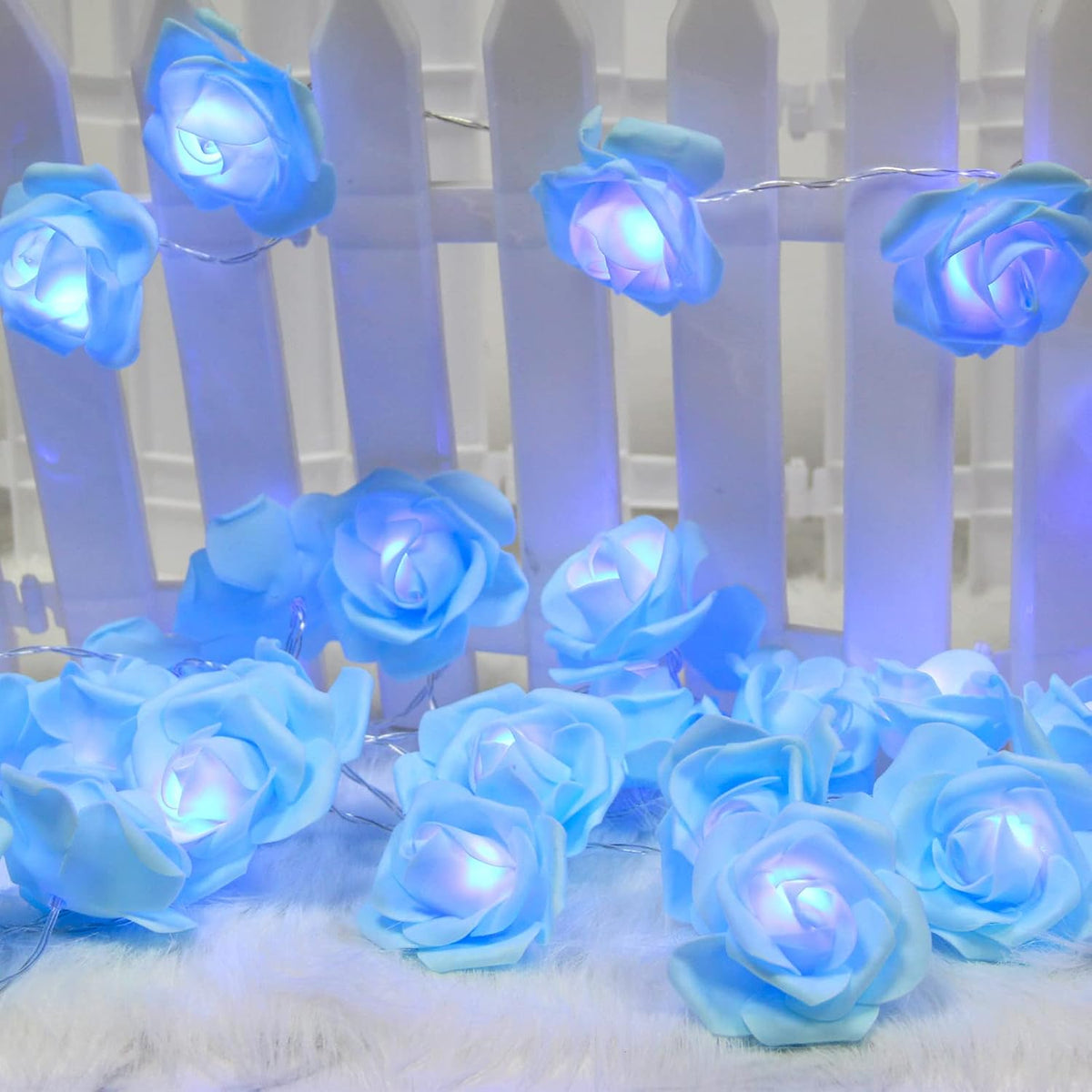 Rose Fairy Lights - Indoor Mood Lighting - Bedroom Decoration - LED Lights - Artificial Flowers - Wedding Decoration - Window Decoration - Valentine's Day Gift - Fairy Lights - Home Accessories - Party Lighting - Blue - 1 Piece