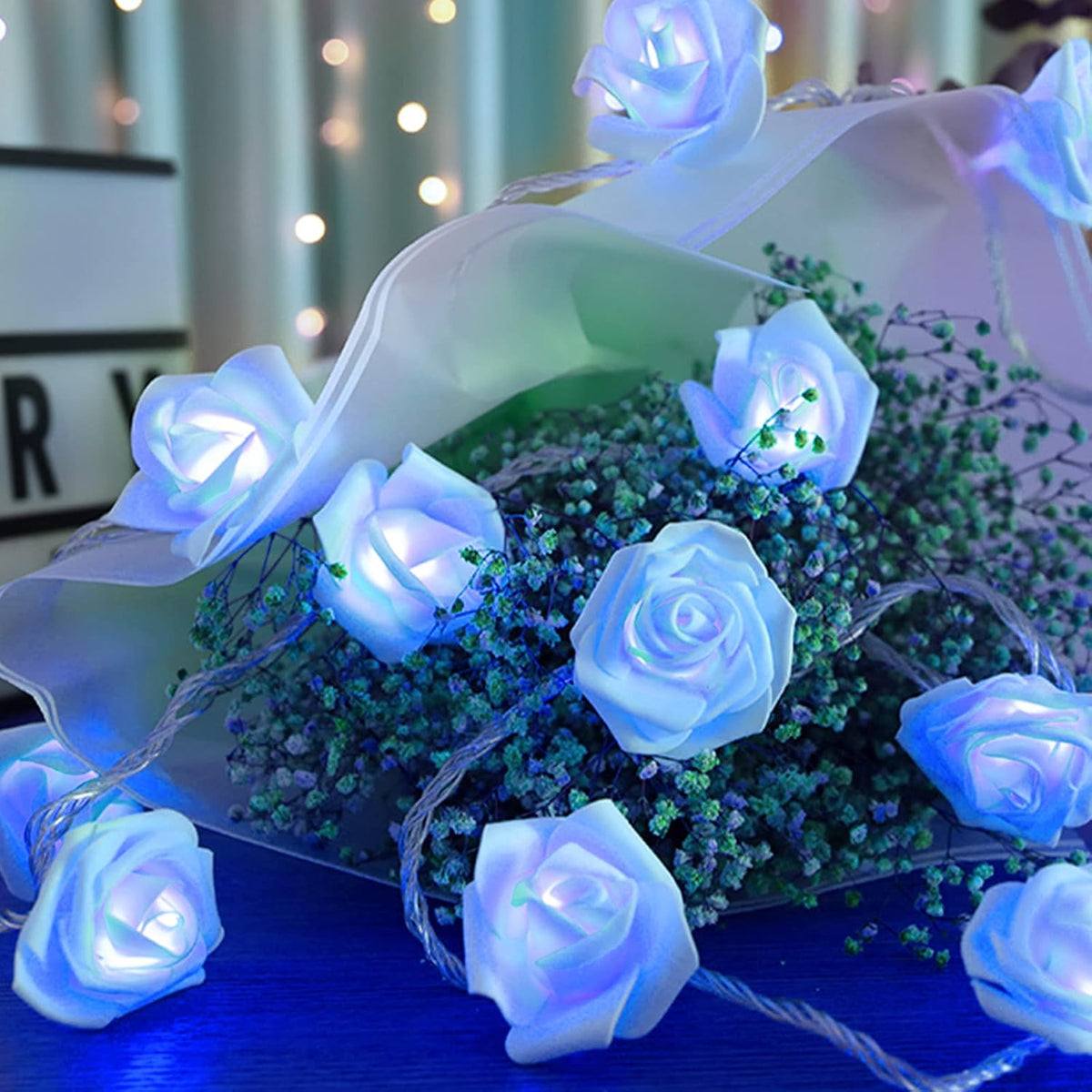 Rose Fairy Lights - Indoor Mood Lighting - Bedroom Decoration - LED Lights - Artificial Flowers - Wedding Decoration - Window Decoration - Valentine's Day Gift - Fairy Lights - Home Accessories - Party Lighting - Blue - 1 Piece
