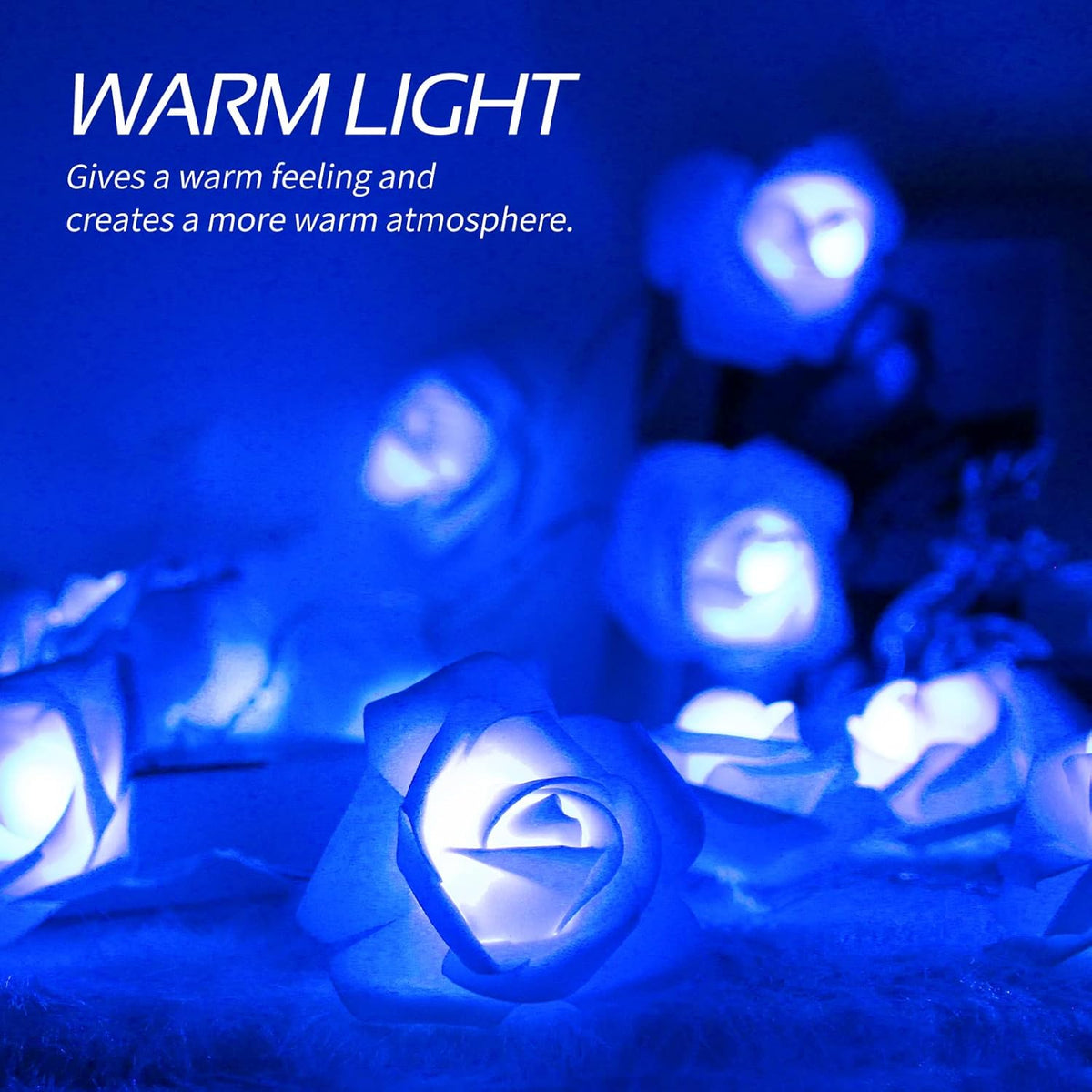 Rose Fairy Lights - Indoor Mood Lighting - Bedroom Decoration - LED Lights - Artificial Flowers - Wedding Decoration - Window Decoration - Valentine's Day Gift - Fairy Lights - Home Accessories - Party Lighting - Blue - 1 Piece