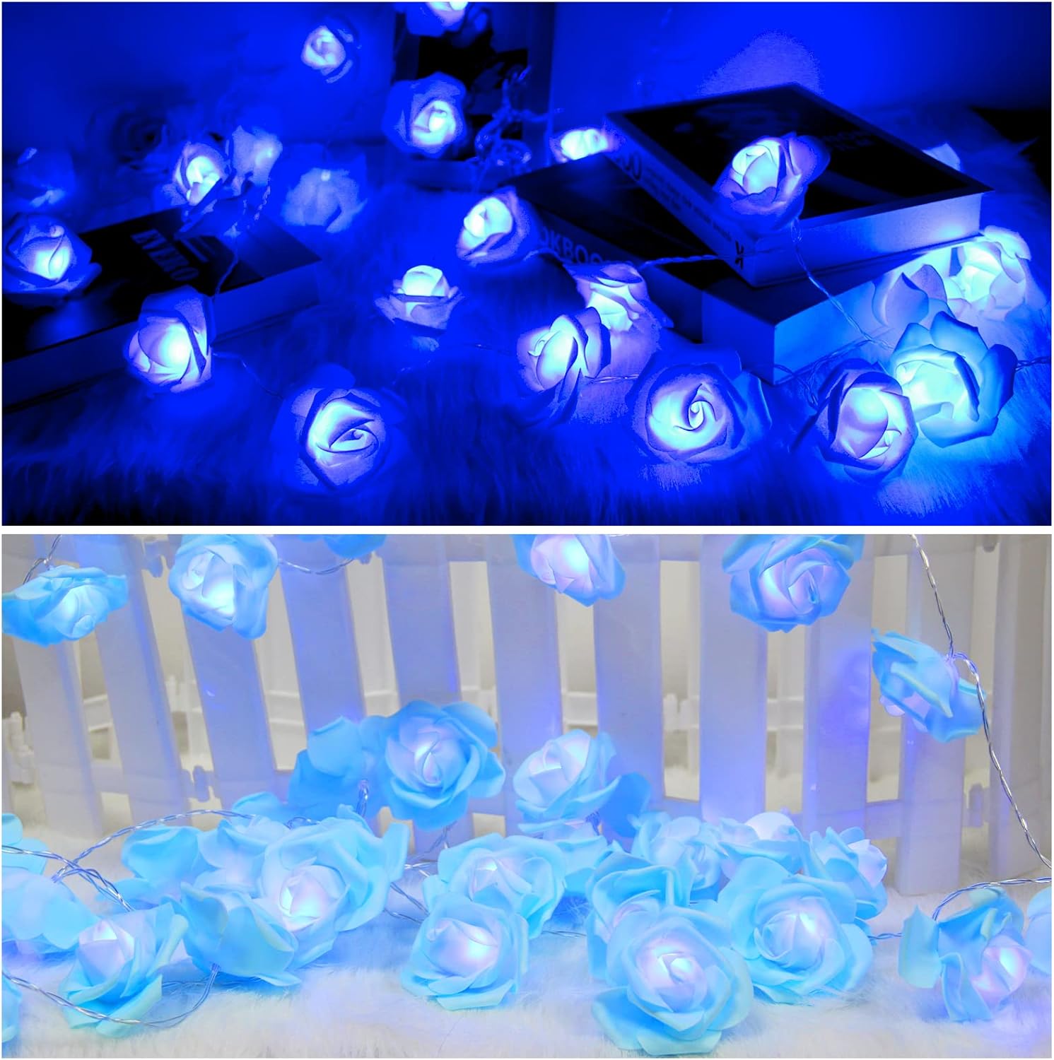 Rose Fairy Lights - Indoor Mood Lighting - Bedroom Decoration - LED Lights - Artificial Flowers - Wedding Decoration - Window Decoration - Valentine's Day Gift - Fairy Lights - Home Accessories - Party Lighting - Blue - 1 Piece