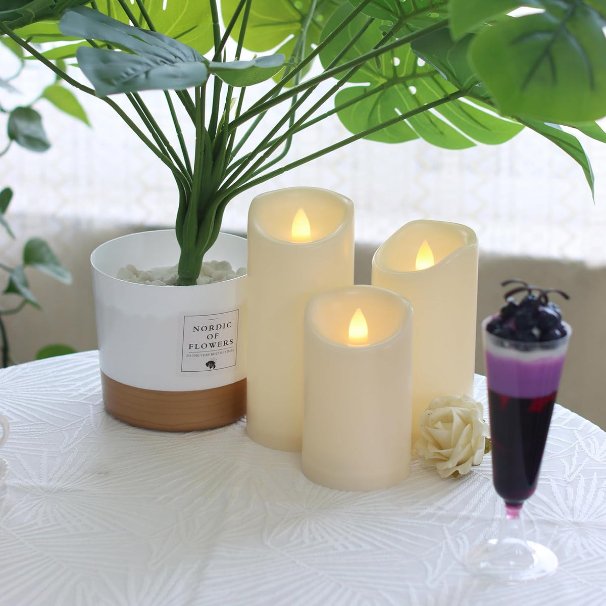 LED Candles - Pillar Candles - Indoor Mood Lighting - Flameless Candles - Electric Candles - Home Accessories - Table Decoration - Candle Set - Christmas Lights - LED Lights - Living Room Decoration - White - 3 Pieces