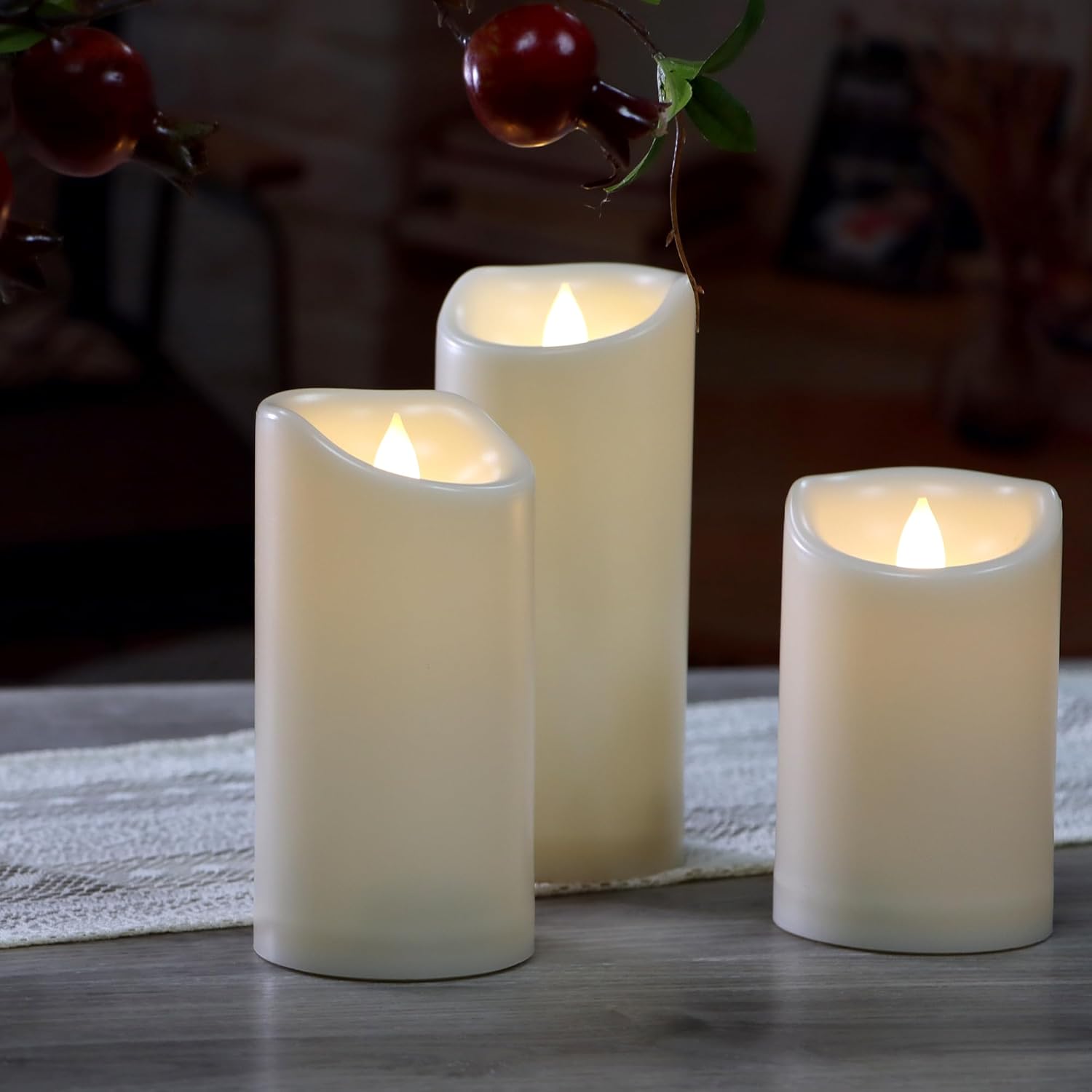 LED Candles - Pillar Candles - Indoor Mood Lighting - Flameless Candles - Electric Candles - Home Accessories - Table Decoration - Candle Set - Christmas Lights - LED Lights - Living Room Decoration - White - 3 Pieces
