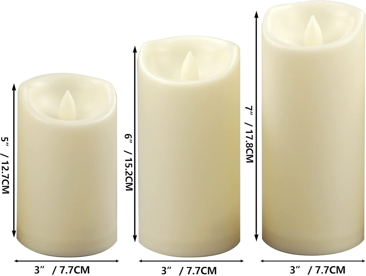 LED Candles - Pillar Candles - Indoor Mood Lighting - Flameless Candles - Electric Candles - Home Accessories - Table Decoration - Candle Set - Christmas Lights - LED Lights - Living Room Decoration - White - 3 Pieces