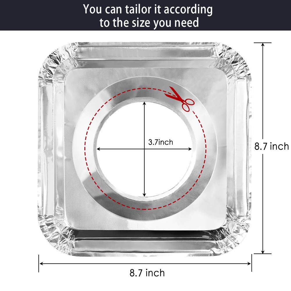 Gas stove protectors - Gas burner protectors - Aluminum foil gas stove - Gas stove foil - Kitchen accessories - Protective film - Extra thick - Universal - Cut to size - Square - Silver - 50 pieces