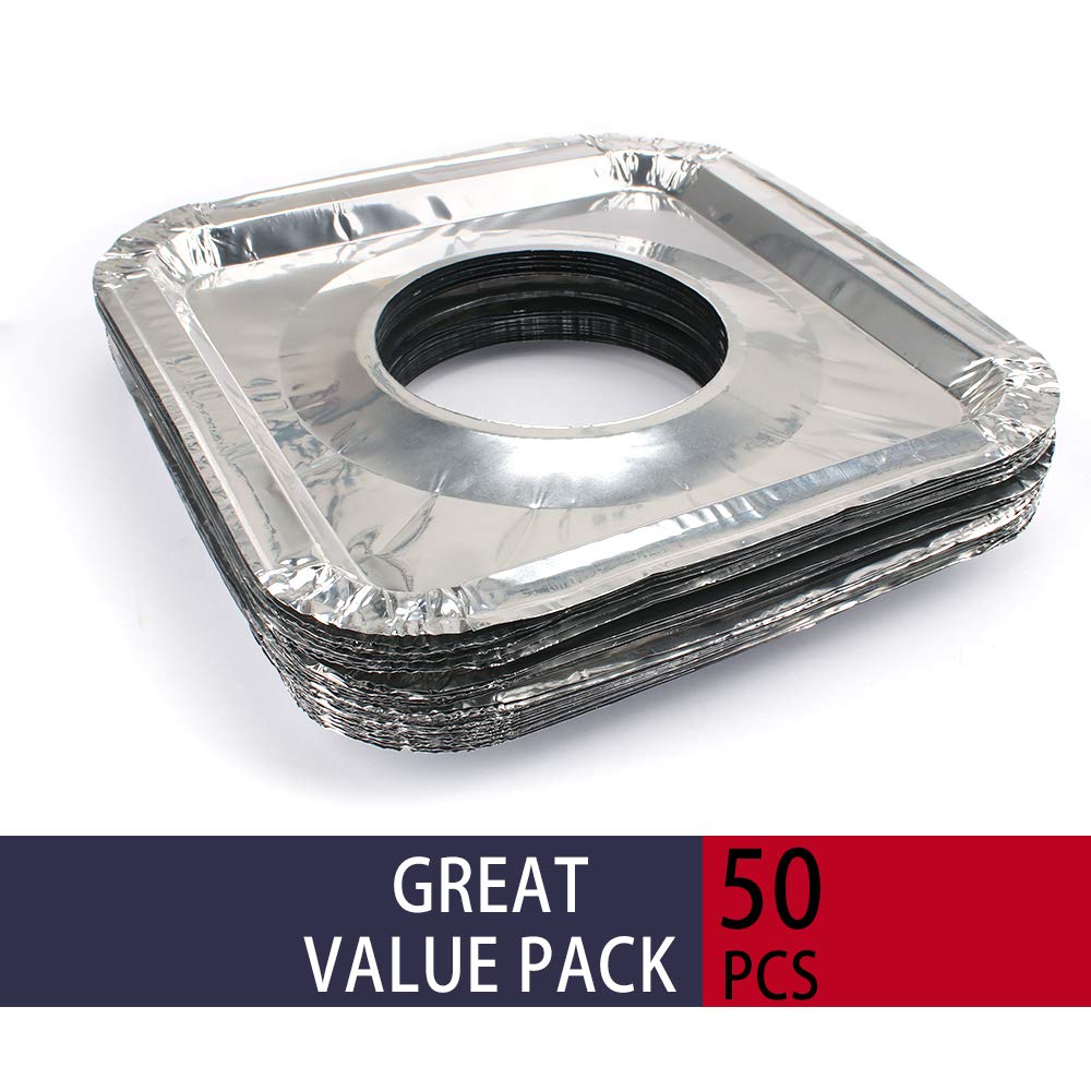 Gas stove protectors - Gas burner protectors - Aluminum foil gas stove - Gas stove foil - Kitchen accessories - Protective film - Extra thick - Universal - Cut to size - Square - Silver - 50 pieces