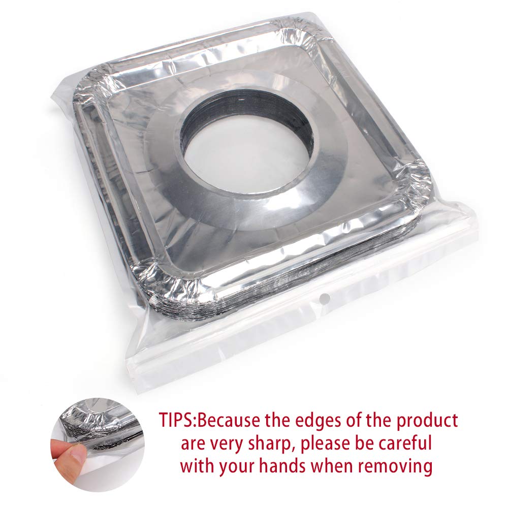 Gas stove protectors - Gas burner protectors - Aluminum foil gas stove - Gas stove foil - Kitchen accessories - Protective film - Extra thick - Universal - Cut to size - Square - Silver - 50 pieces