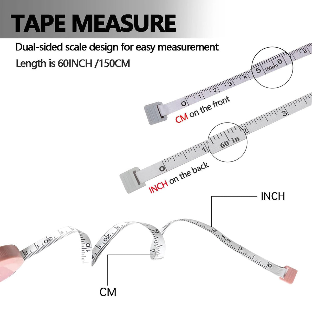 Measuring Tape - Tailor's Tape - Tape Measure - Centimeter - Body Measurement - Sewing Accessories - Roll-up - Sewing Kits - Waist Measurement - Flexible - Centimeter Tape - Sewing Supplies - 150 cm - Hobby - Multicolor - Pack of 4