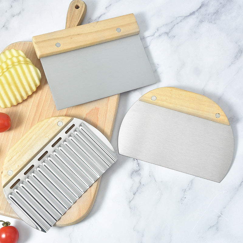 Dough Scraper - Dough Cutter - Ribbed Knife - Dough Cutter - Baking Utensils - Potato Cutter - Golf Knife - Baker's Knife - Pizza Cutter - Dough Knife - Kitchen Aid - Baking Utensils - Vegetable Cutter - Pizza Knife - Silver and Wood - 3 Pieces
