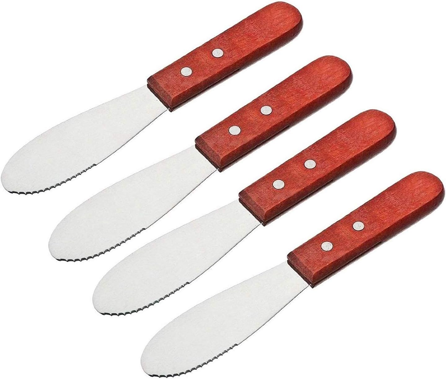 Spreading Knife - Butter Knife - Breakfast Knife - Serrated Knife - Cutlery - Cheese Knife - Snack Board - Sandwich Knife - Spatula - Stainless Steel - Wooden Handle - Kitchen Utensils - Tapas - Lunch - Sandwich Knife - Silver and Brown - Set of 4