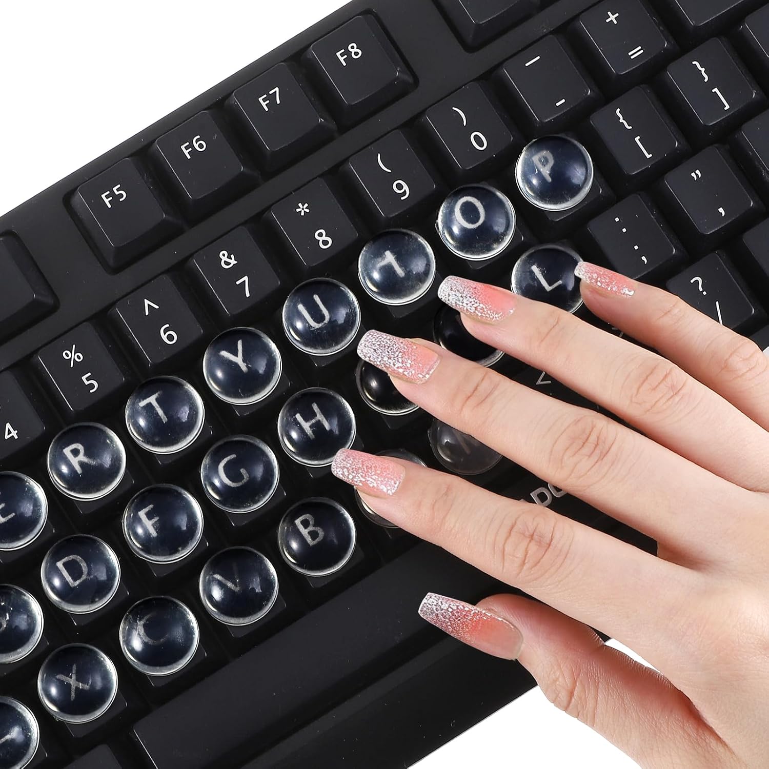 Keyboard Stickers - Typing with Long Nails - 3D Silicone Keycaps - Laptop Accessories - Nail Protectors - Tactile Marking - Keyboard Protection - Anti-Slip Keys - Typewriter Effect - Universal Round Buttons - High Transparency - 72 Pieces