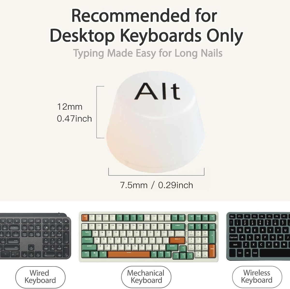Keyboard Stickers - Large Letter Keyboard - QWERTY Layout - Low Vision Aids - Typing with Long Nails - 3D Silicone Keycaps - Laptop Accessories - Universal Round Keys - Wear-Resistant Replacement Letters - White - 64 Pieces
