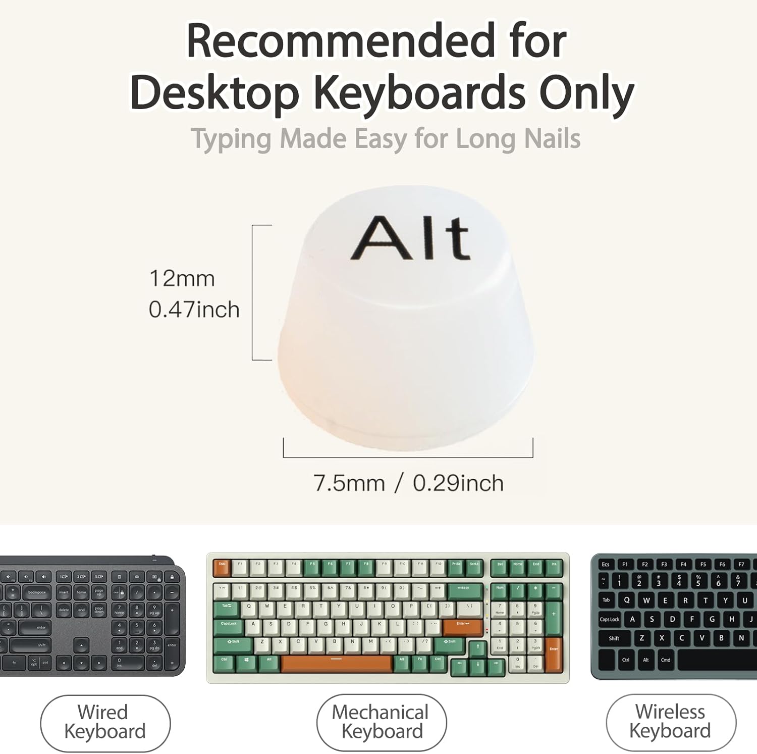 Keyboard Stickers - Large Letter Keyboard - QWERTY Layout - Low Vision Aids - Typing with Long Nails - 3D Silicone Keycaps - Laptop Accessories - Universal Round Keys - Wear-Resistant Replacement Letters - White - 64 Pieces