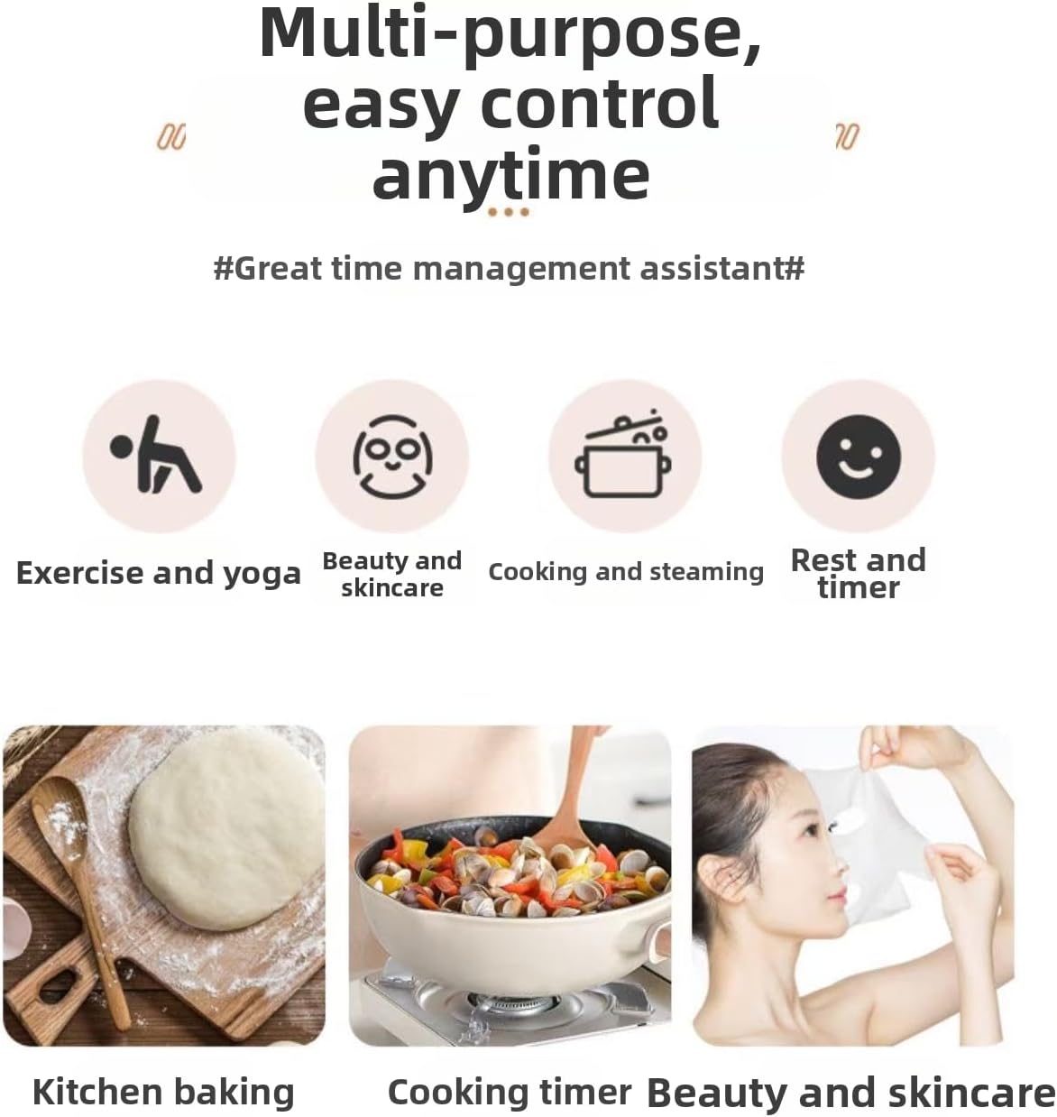 Kitchen Timer - Timer - Kitchen Timer - Egg Timer - Stopwatch - Mechanical Timer - Time Clock - Pomodoro - Kitchen Utensils - Cooking Utensils - Baking Utensils - Gadgets - Alarm Clock - Clock - Stainless Steel - Magnet - Cooking - White - 1 Piece