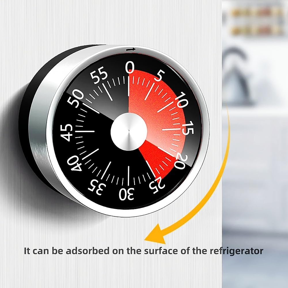 Kitchen Timer - Timer - Kitchen Timer - Egg Timer - Stopwatch - Mechanical Timer - Time Clock - Pomodoro - Kitchen Utensils - Cooking Utensils - Baking Utensils - Gadgets - Alarm Clock - Clock - Stainless Steel - Magnet - Cooking - Black - 1 Piece