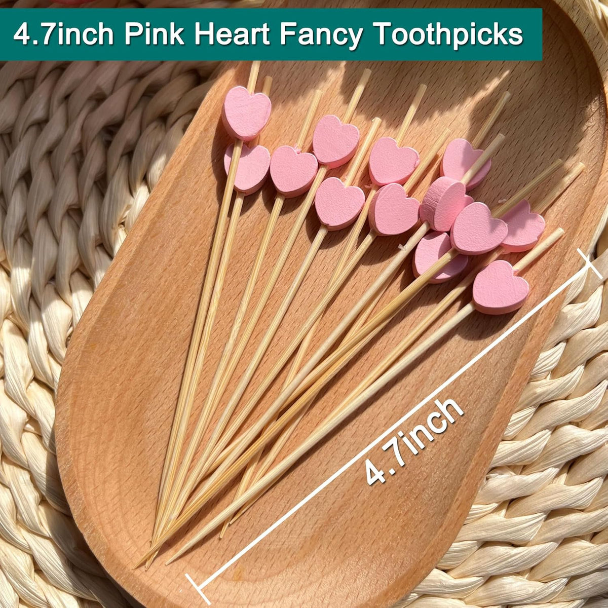 Cocktail sticks - Satay sticks - Tapas sticks - Hearts - Party supplies - Snacks - Baby shower - Baby shower - Gender reveal - Birthday - Decoration - Snacks - Treat - Buffet - Wood - Bamboo - 12 cm - Pink - 100 pieces