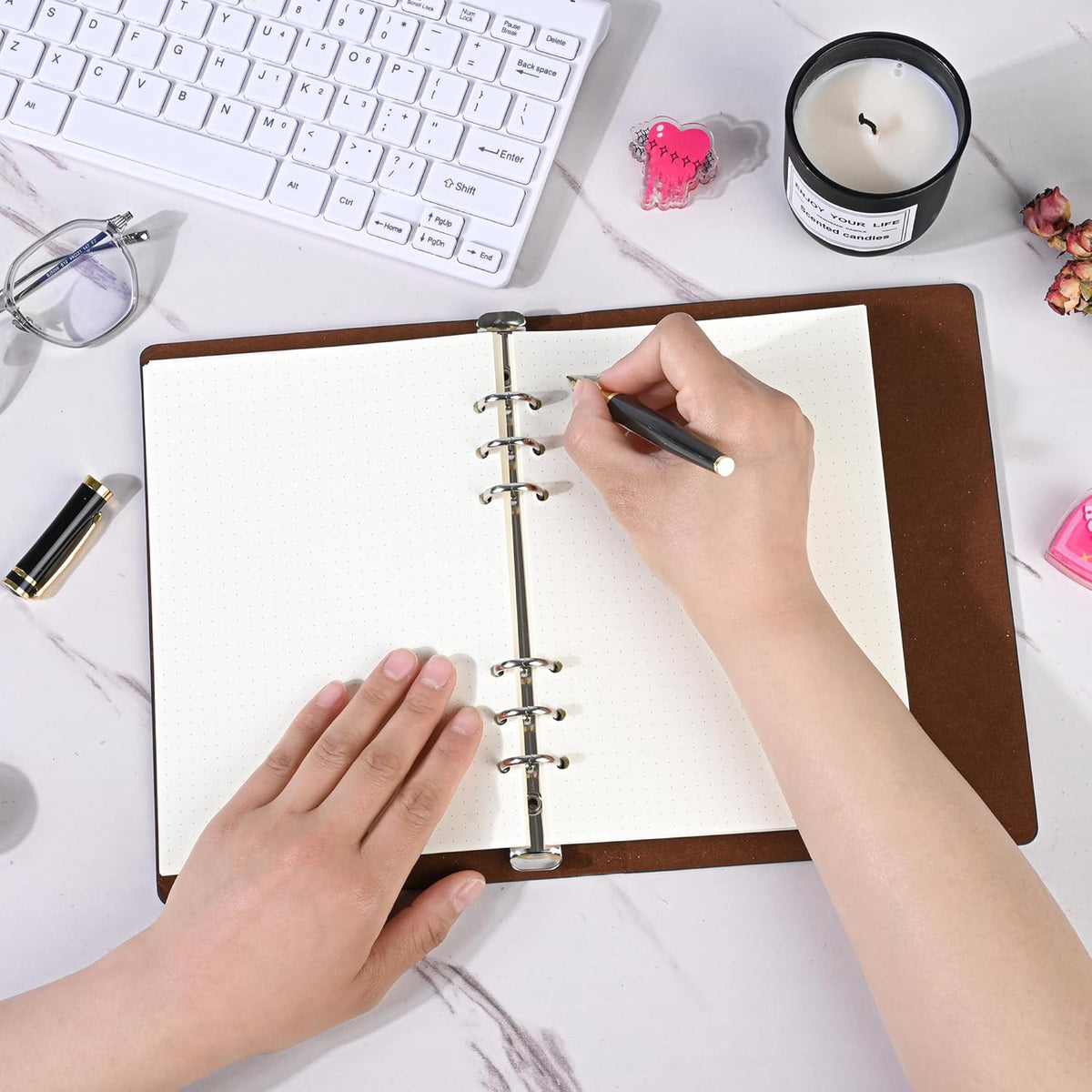 Notebook Refill A5 - Ring Binder Paper 6 Holes - Agenda Refill - Bullet Journal Paper - Refillable Notepad - Writing Paper - Planner Inserts - Office Supplies - School Supplies - Drawing and Sketching -Dotted Dots - White - 5 Pieces