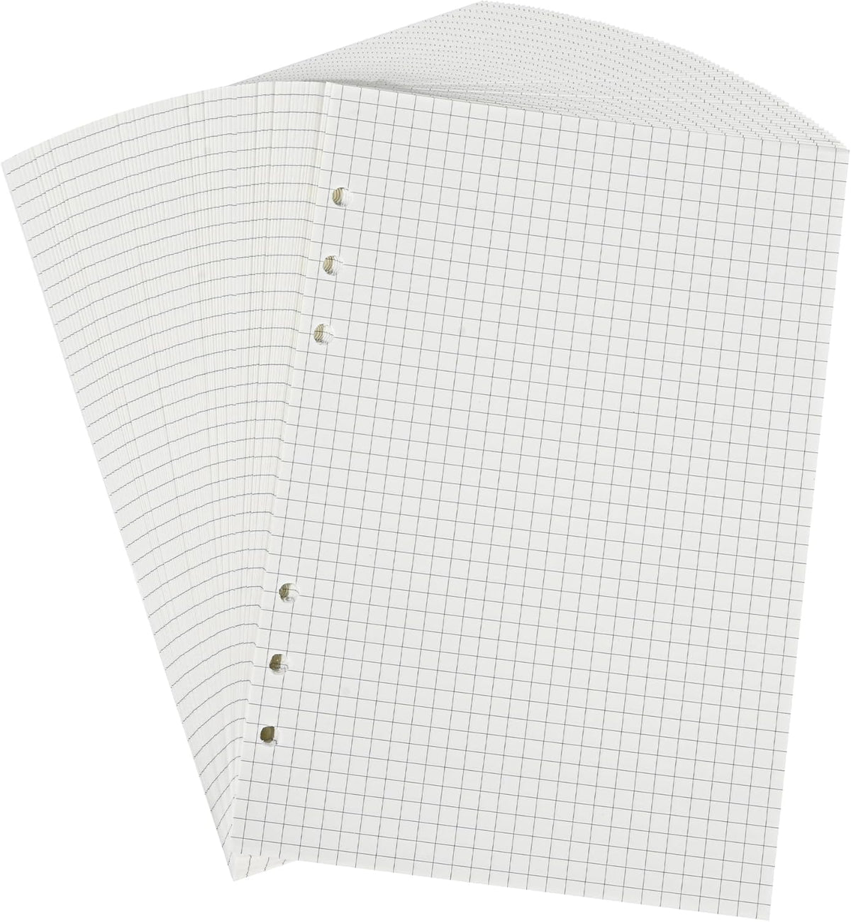 Notebook Refill A5 - Ring Binder Paper 6 Holes - Agenda Refill - Bullet Journal Paper - Refillable Notepad - Writing Paper - Planner Inserts - Office Supplies - School Supplies - Math Notebook -Checked White Graph Paper - 5 Pieces