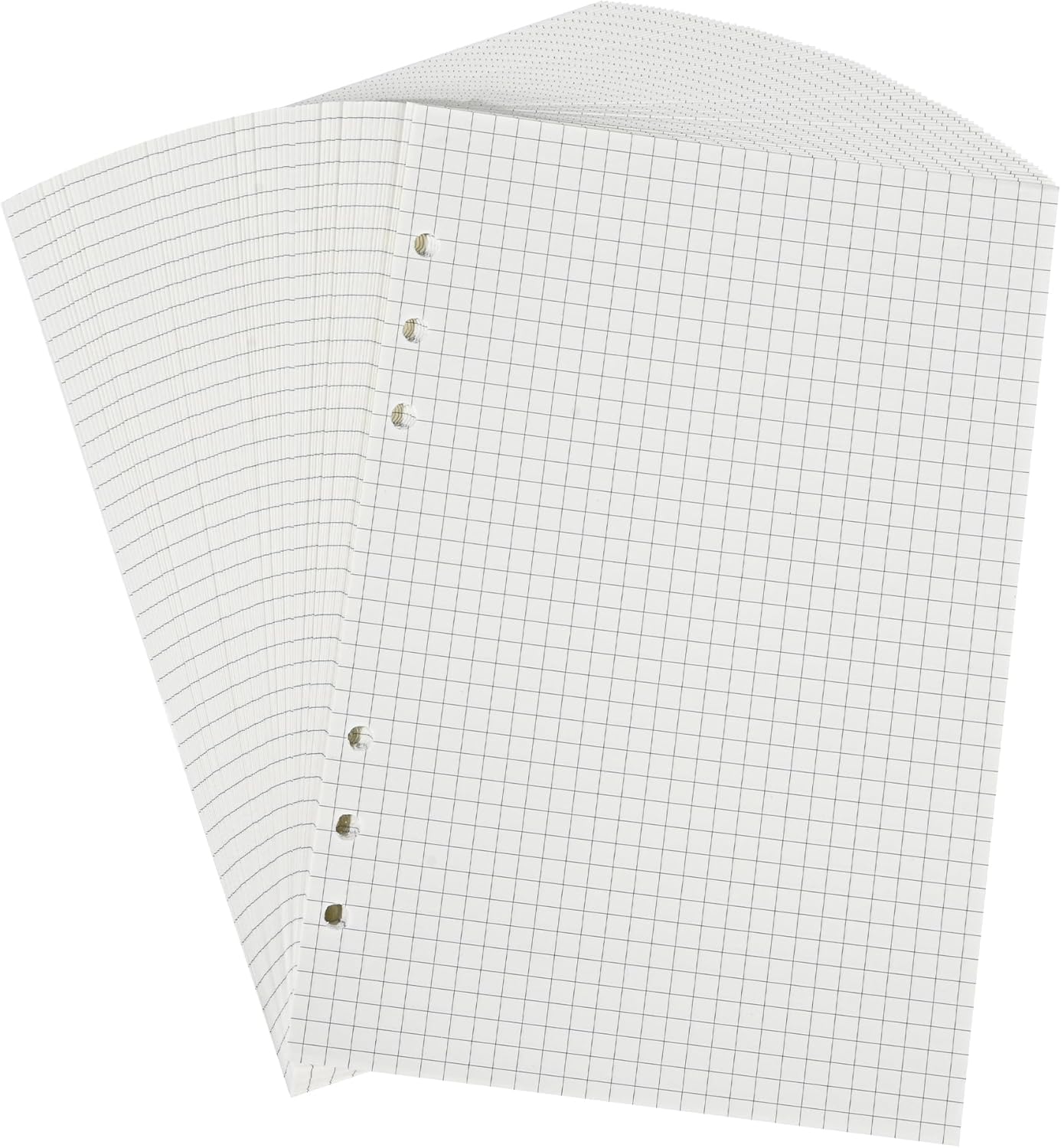 Notebook Refill A5 - Ring Binder Paper 6 Holes - Agenda Refill - Bullet Journal Paper - Refillable Notepad - Writing Paper - Planner Inserts - Office Supplies - School Supplies - Math Notebook -Checked White Graph Paper - 5 Pieces