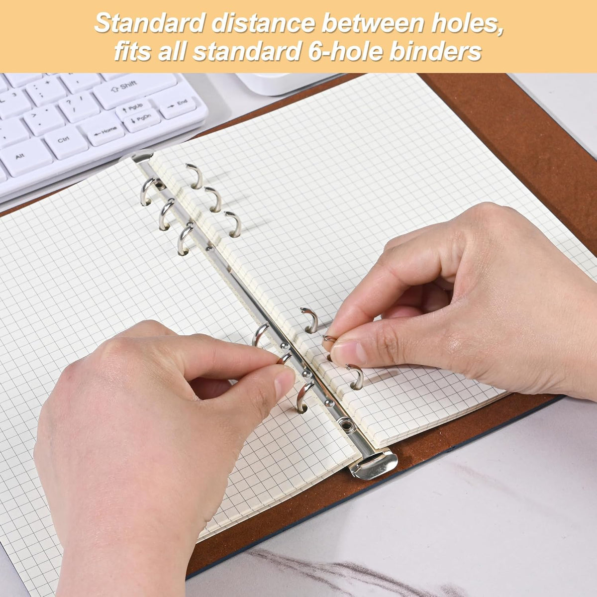 Notebook Refill A5 - Ring Binder Paper 6 Holes - Agenda Refill - Bullet Journal Paper - Refillable Notepad - Writing Paper - Planner Inserts - Office Supplies - School Supplies - Math Notebook -Checked White Graph Paper - 5 Pieces