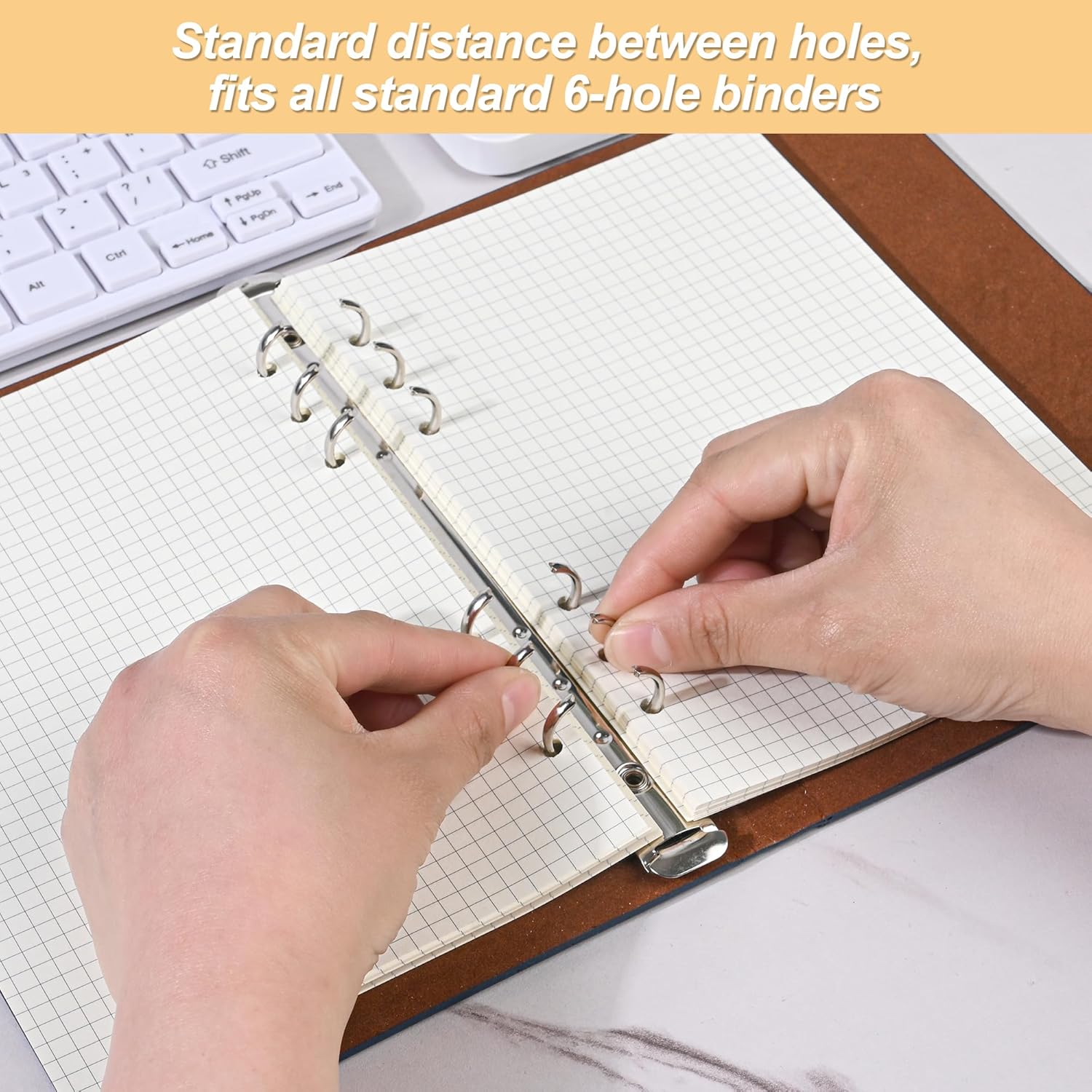 Notebook Refill A5 - Ring Binder Paper 6 Holes - Agenda Refill - Bullet Journal Paper - Refillable Notepad - Writing Paper - Planner Inserts - Office Supplies - School Supplies - Math Notebook -Checked White Graph Paper - 5 Pieces