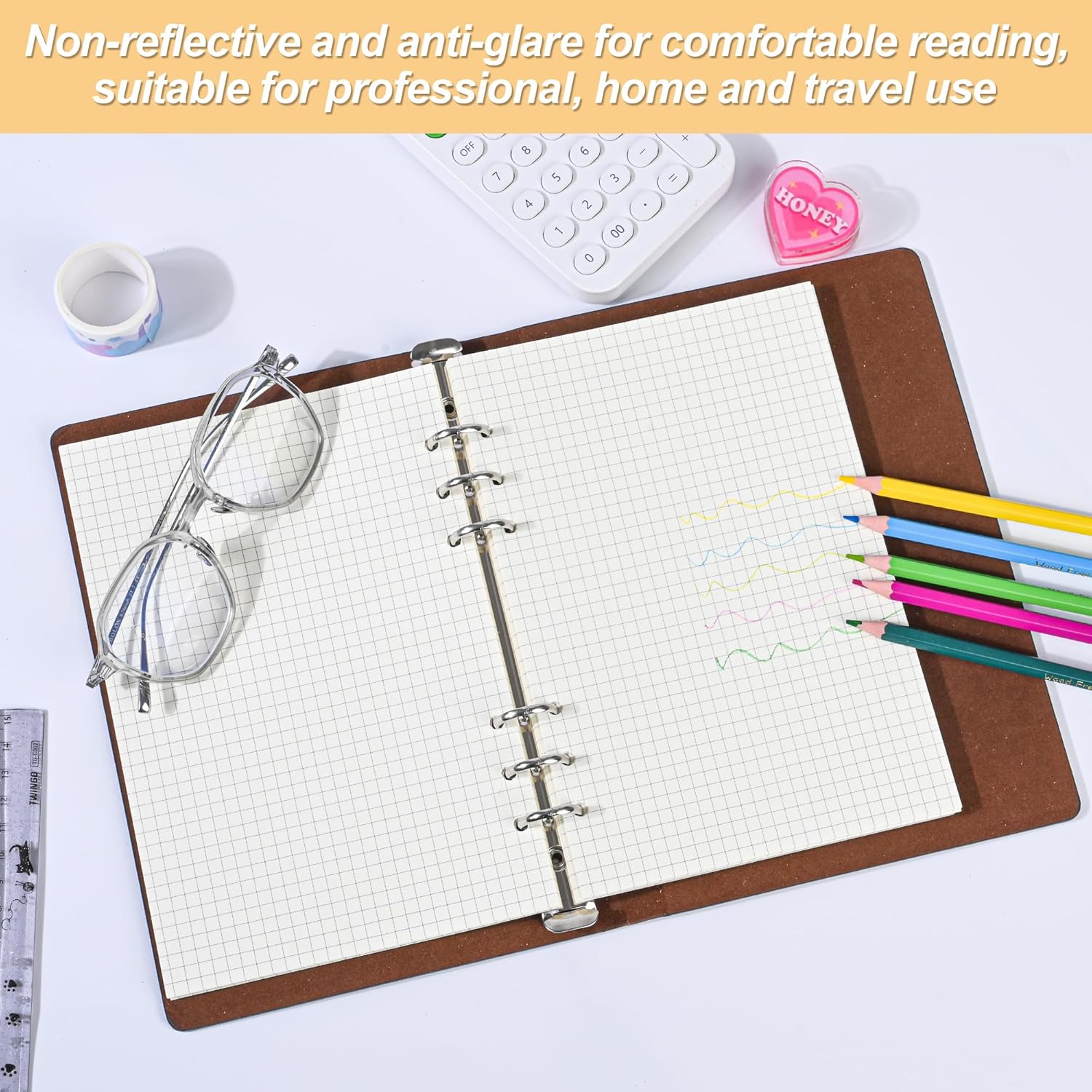 Notebook Refill A5 - Ring Binder Paper 6 Holes - Agenda Refill - Bullet Journal Paper - Refillable Notepad - Writing Paper - Planner Inserts - Office Supplies - School Supplies - Math Notebook -Checked White Graph Paper - 5 Pieces