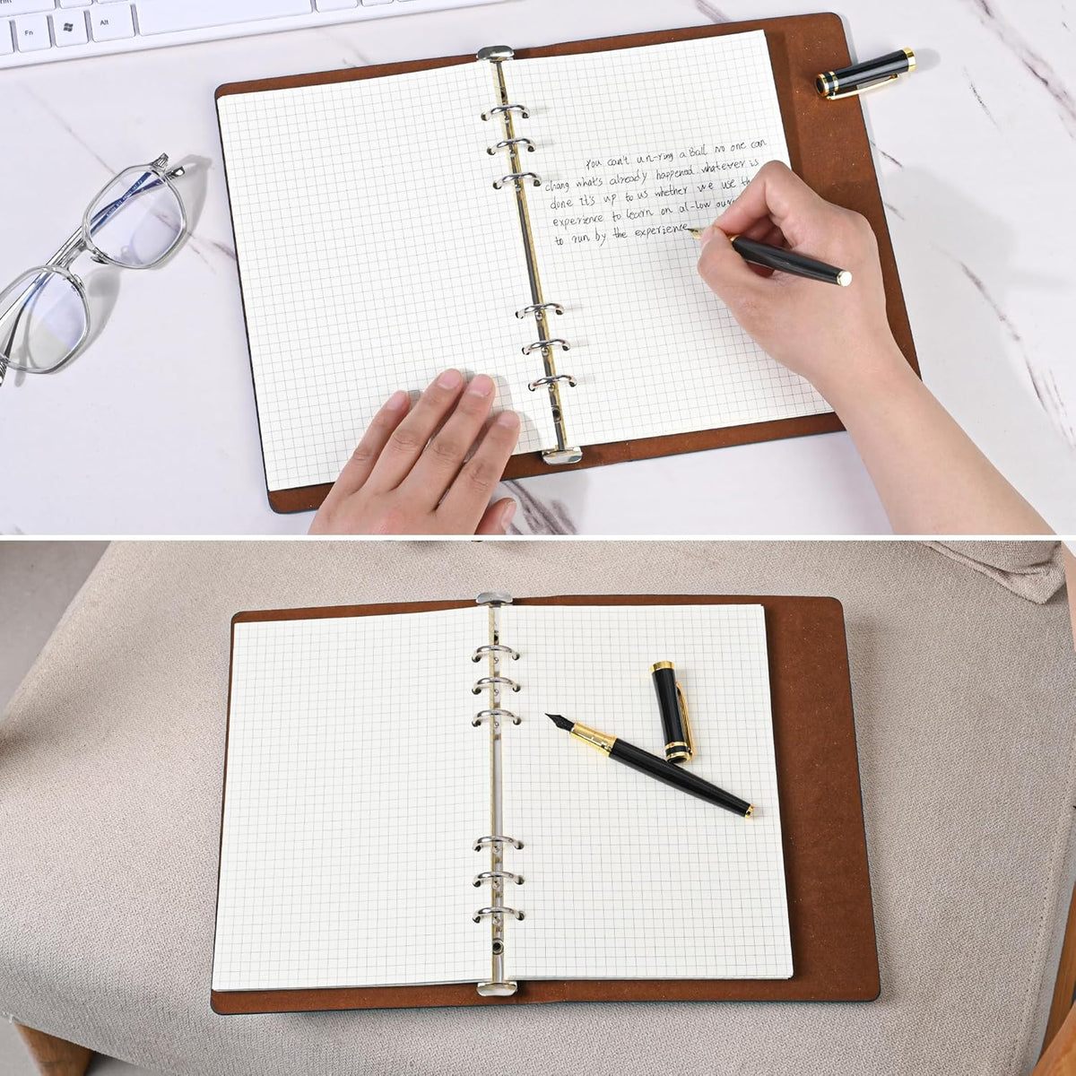 Notebook Refill A5 - Ring Binder Paper 6 Holes - Agenda Refill - Bullet Journal Paper - Refillable Notepad - Writing Paper - Planner Inserts - Office Supplies - School Supplies - Math Notebook -Checked White Graph Paper - 5 Pieces