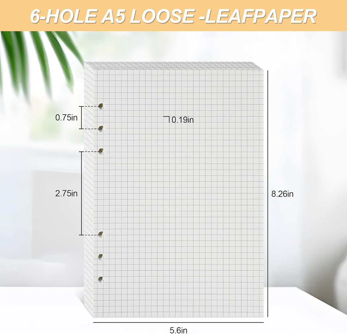 Notebook Refill A5 - Ring Binder Paper 6 Holes - Agenda Refill - Bullet Journal Paper - Refillable Notepad - Writing Paper - Planner Inserts - Office Supplies - School Supplies - Math Notebook -Checked White Graph Paper - 5 Pieces