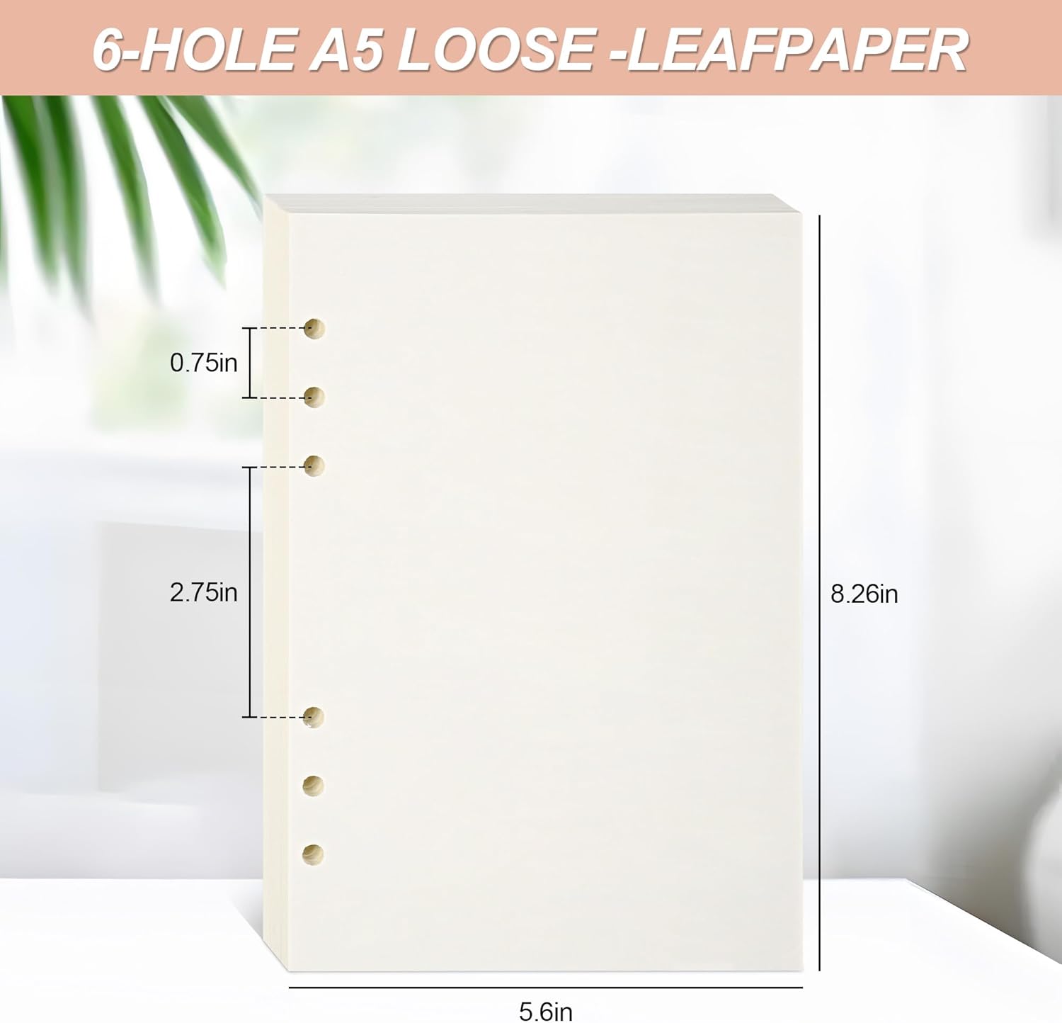 Notebook Refill A5 - Ring Binder Paper 6 Holes - Agenda Refill - Bullet Journal Paper - Refillable Notepad - Writing Paper - Planner Inserts - Office Supplies - School Supplies - Blank Sketch Paper -No Lines - White - 5 Pieces