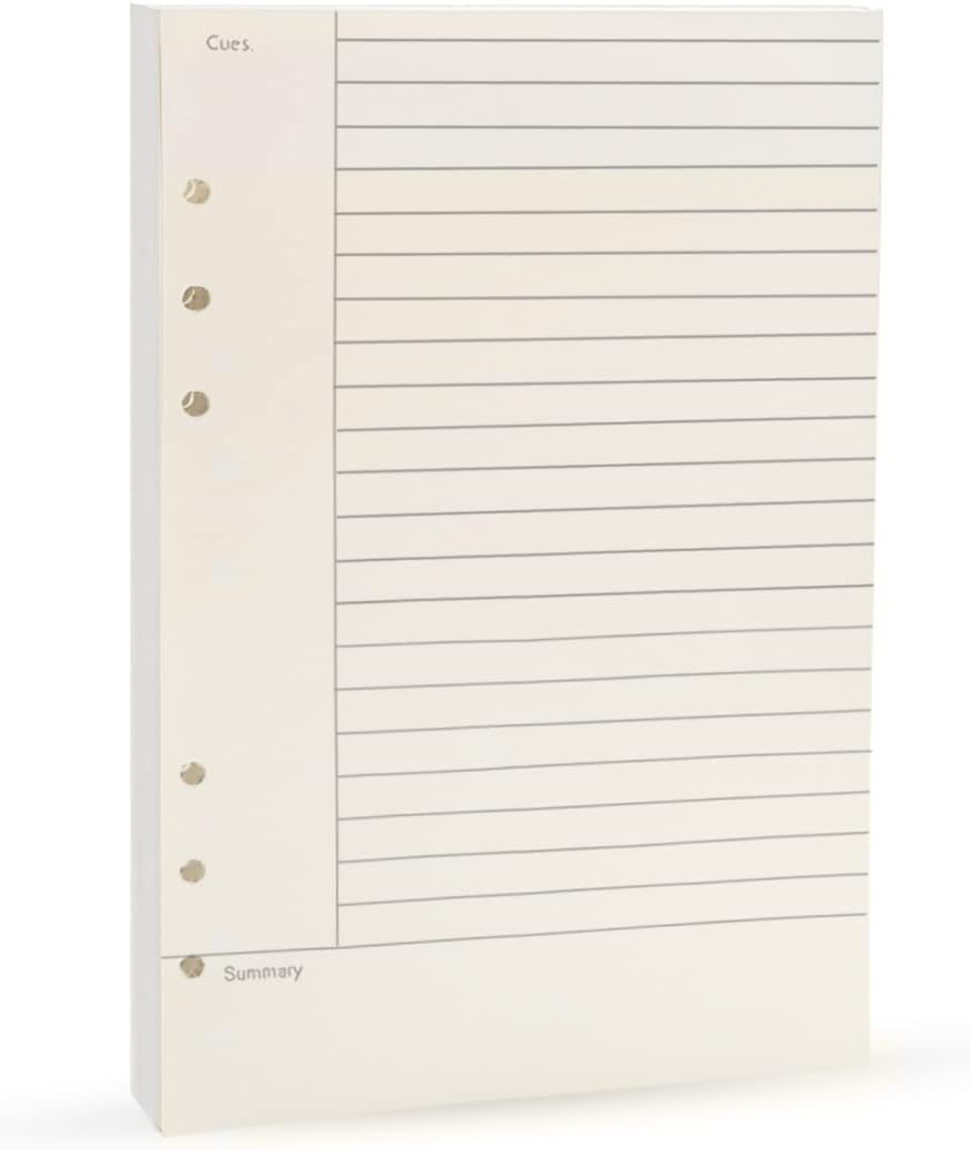 Notebook Refill A5 - Ring Binder Paper 6 Holes - Agenda Refill - Bullet Journal Paper - Refillable Notepad - Writing Paper - Planner Inserts - Office Supplies - School Supplies - Summary Making -Cornell Method - White - 5 Pieces