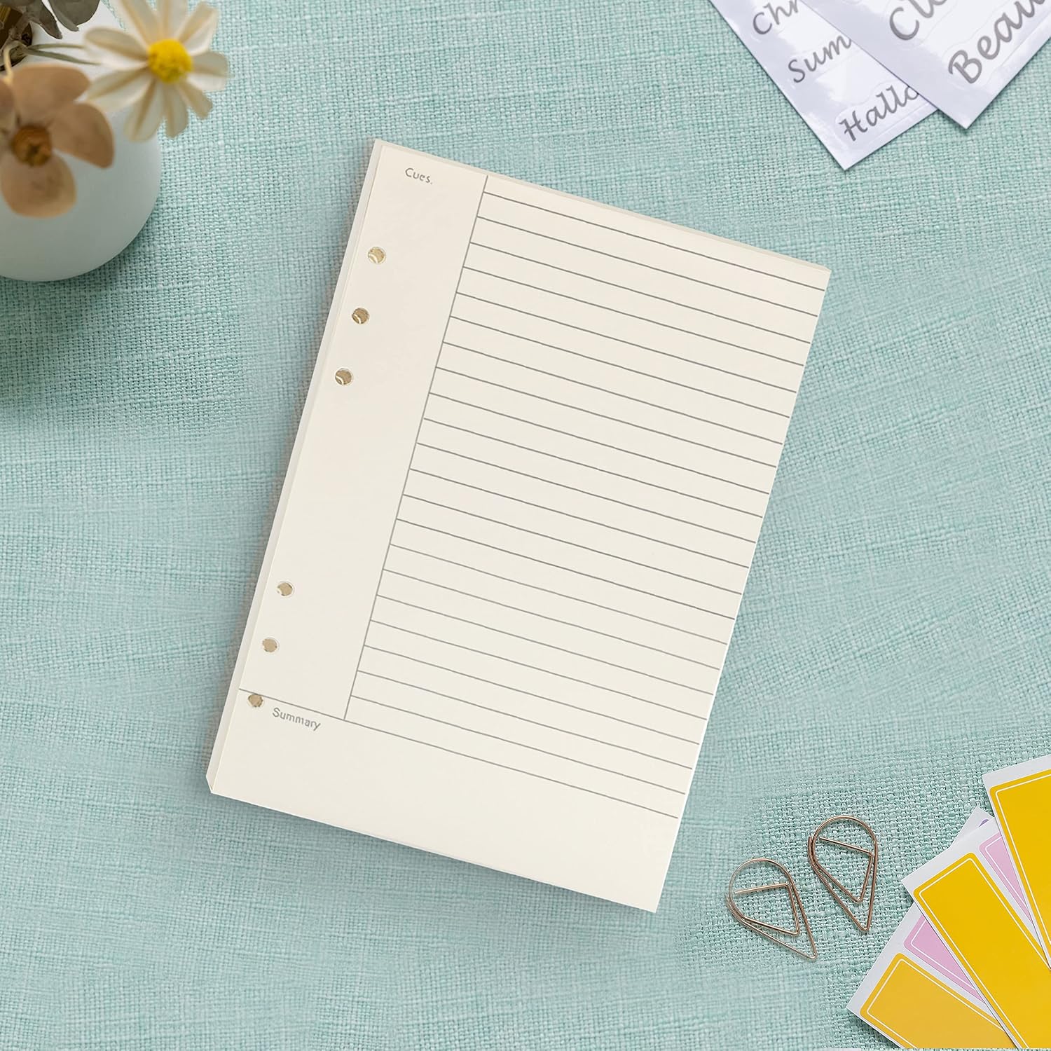 Notebook Refill A5 - Ring Binder Paper 6 Holes - Agenda Refill - Bullet Journal Paper - Refillable Notepad - Writing Paper - Planner Inserts - Office Supplies - School Supplies - Summary Making -Cornell Method - White - 5 Pieces