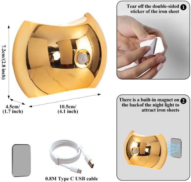 Indoor Wall Lamp - Night Light with Motion Sensor - Wireless LED Wall Light - Rechargeable Wall Lamp - Stair Lighting - Closet Lighting - Bedroom Lamp - USB Rechargeable - Magnetic - Warm White Light - White - 1 Piece