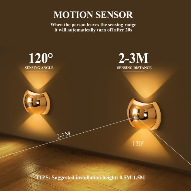 Indoor Wall Lamp - Night Light with Motion Sensor - Wireless LED Wall Light - Rechargeable Wall Lamp - Stair Lighting - Closet Lighting - Bedroom Lamp - USB Rechargeable - Magnetic -RGB Color Light - Black - 1 Piece