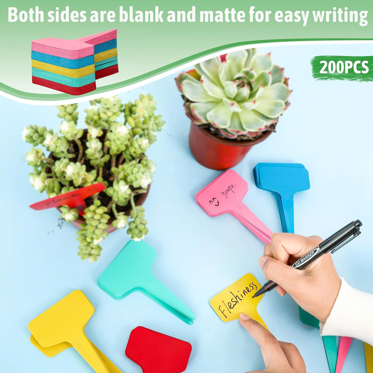 Plant labels - Plant plugs - Plant labels - Plant signs - Garden labels - Vegetable garden - Plugs - Sowing labels - Herb plugs - Growing labels - Plant labels - Name tags - Writing boards - T-labels - 6x10 cm - Multicoloured - 200 pieces