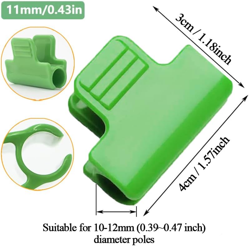 Greenhouse Clamps - Foil Clips - Pipe Clamps 11mm - Greenhouse Clips - Greenhouse Mounting - Tunnel Arch Clips - Vegetable Garden Accessories - Greenhouse - Fleece Cloth Holders - Bird Net Clamp - Insect Mesh Mounting - Garden Supplies - Plastic - Green -